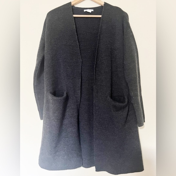 H&M Basic Charcoal Textured Longline Pocket Knit Cardigan - Picture 5 of 10